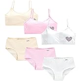 Surakey Girls’ Seamless Underwear Set - Training Bra and Matching Panties – Crop Cami Bralette and Briefs for 8-14 Age 6Pcs
