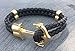 RIVERTREE Gold Classic Anchor Braided Leather Bracelet Black for Men