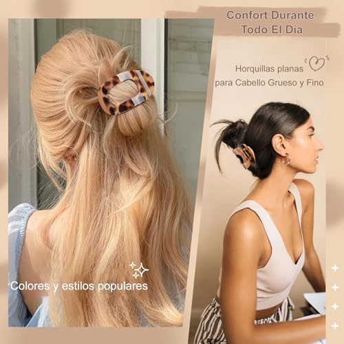 Horquillas Planas para Cabello, Pinzas para el Cabello Planas y Curvas para Mujeres Cómodas, Pinzas Ergonómicas Curvas para el Cabello Antideslizante para Cabello Grueso y Fino