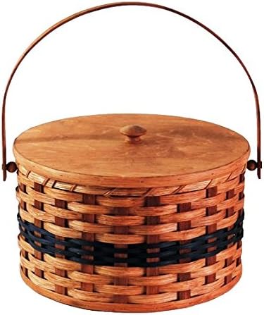 Amish Handmade Round Double Pie Basket w/Inside Tray, Lid, and Swinging Carrier Handle IN BLUE