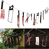 12PCS Bloody Splatter Weapons Props for Halloween Garland Party Decoration Haunted House Banner 7.9 ft /2.4M (Bloody Banner)