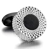 Men's 2PCS Rhodium Plated Cufflinks Silver Black Mesh Shirt Wedding Business 1 Pair Set