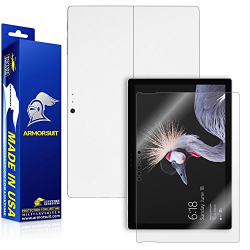 ArmorSuit - Surface Pro 2017 Screen Protector + White Carbon Fiber Skin Back Protector MilitaryShield w/ Lifetime Replacements - Front Anti-Bubble Ultra HD Shield