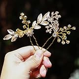 Yean Gold Wedding Hair Pin Vintage Leaf and Flower Bridal Hair Clips Pins for Brides and Bridesmaids (Set of 2)