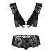 FEESHOW Men's Lace Bra and G String Thong Sissy Pouch Crossdress Underwear (Medium, Black B)