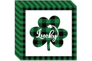 WOBENY 40 Count Green Plaid Shamrock Napkins - Disposable Paper Napkins with Lucky Clover Design for St. Patrick's Day, Irish Themed Parties, Spring Celebrations Tableware Decorations