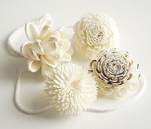 Exotic Elegance Set of 4 Mixed Design Sola Flower Diameter 2" with Cotton Rope for Aroma Oil Diffuser.