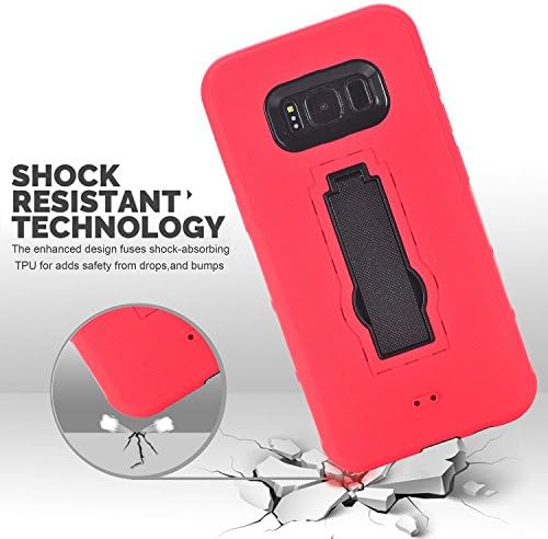 Samsung Galaxy S8 Plus Case,Dual layer Rugged Full-body Anti-Slip Shockproof Hybrid High Armor Defender Combo Cover, Hard PC+Soft Silicon kickstand Red Case 6.2 inch 2017 for Women Men Girls Kids
