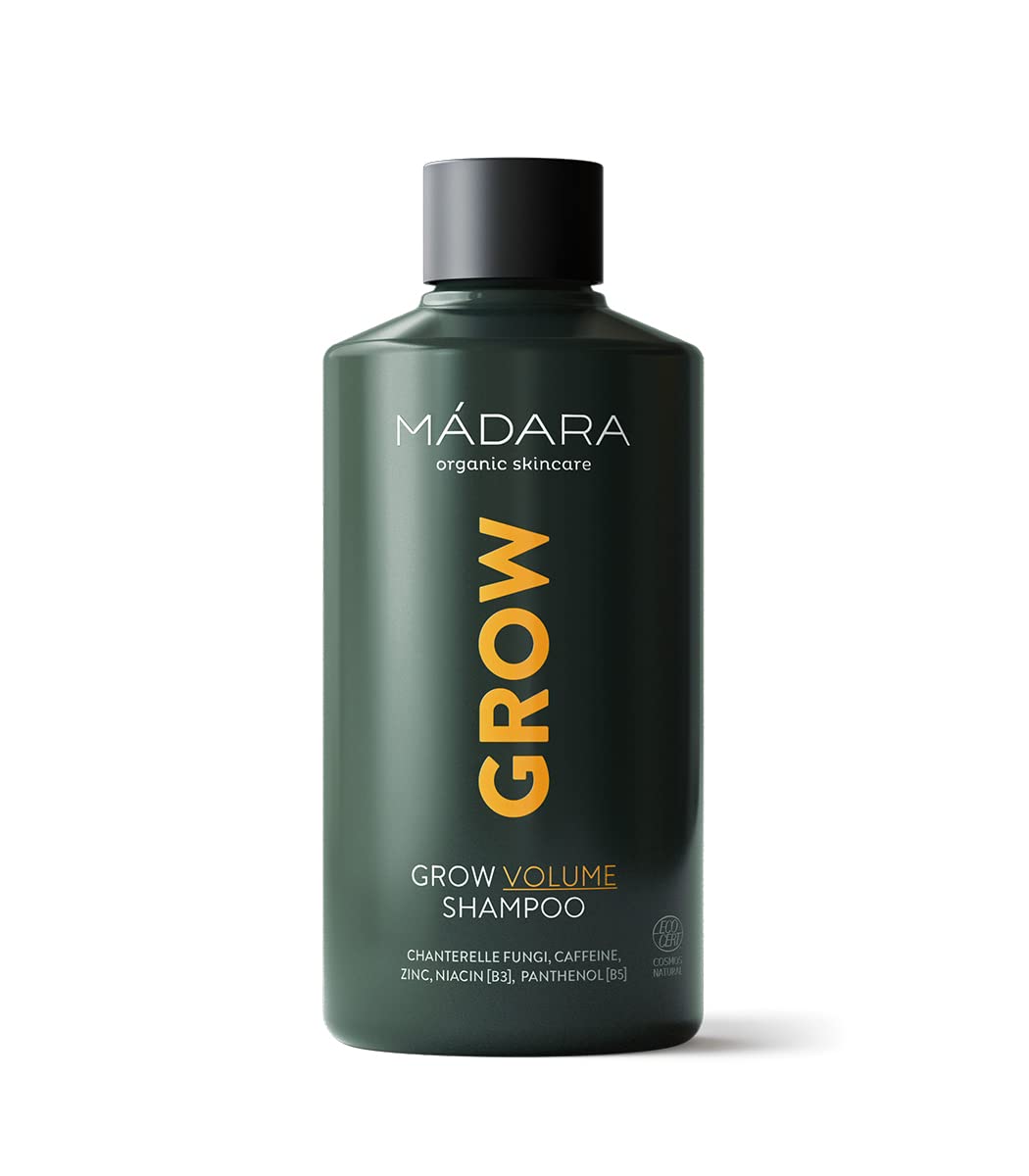 MÁDARA Organic Skincare | Grow Volume Shampoo – 250ml, With caffeine, biotin (B7) and niacin (B3), Fungi-based natural hair growth shampoo for fine, thinning hair, COSMOS natural certified