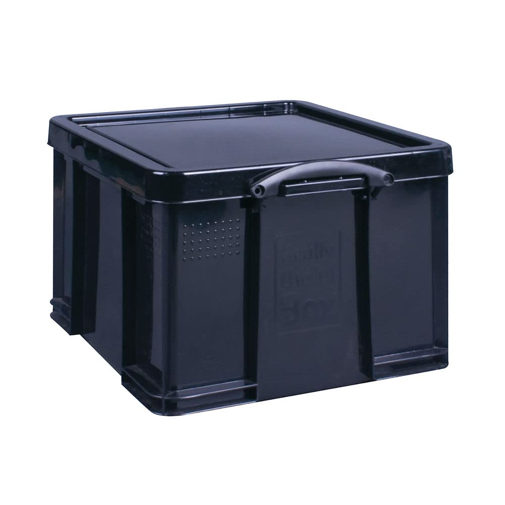 Really Useful Box Plastic Storage 42 Litre Solid Black with Yellow Handles