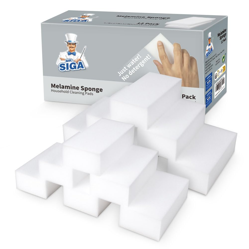 MR.SIGA Multi-Functional Eraser Sponge, Magic Cleaning Pads for Kitchen Household Cleaning, 12 Count, Size 4.7" x 2.4" x 1.2"