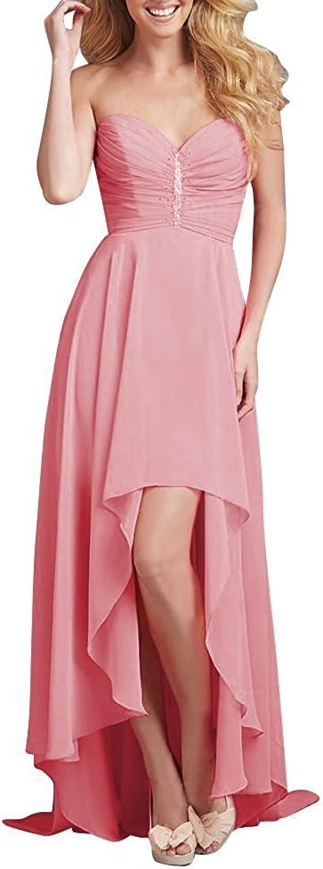 FTSOP Women's Chiffon Sweetheart Bridesmaid Dress Long Asymmetrical Prom Evening Dress Strapless Burgundy