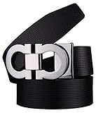 Bullko Men's Smooth Leather buckle belt 35mm Sliver Buckle and Black Leather up to 42in
