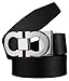 Bullko Men's Smooth Leather buckle belt 35mm Sliver Buckle and Black Leather up to 42in