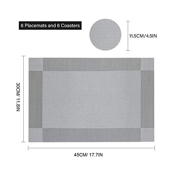 Panngu-Modern-Placemats-Set-of-6-Premium-Table-Place-Mat-with-6x-Placemats6x-Coasters-Heat-Resistant-Washable-445X30cm-Simple-Silver-Grey Panngu Modern Placemats Set of 6, Premium Table Place Mat with 6x Placemats+6x Coasters Heat Resistant Washable, 45X30cm…