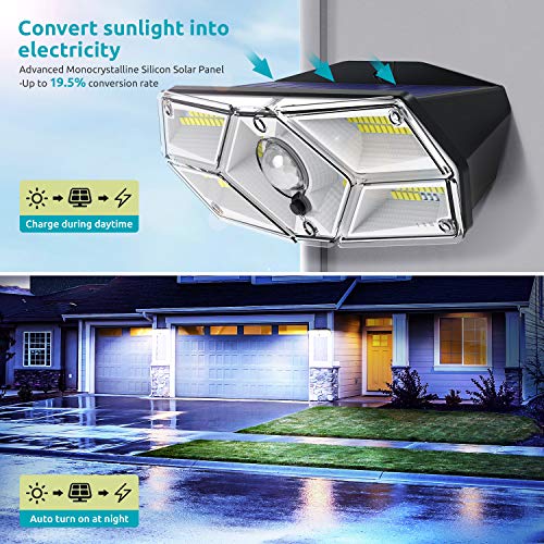 2PCS 104 LED Luce Solare Led Esterno, Lampade Solari a led da Esterno con Sensore di Movimento, 120ºIlluminazione Lampada Solare 3 Modalità Impermeabile Luci Solari per Esterno