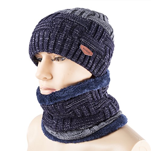 Winter Warm Beanie Knitting Hat Scarf Neck Warmer Set for Men and Women, Warm Fleece Lined Wool Baggy Slouchy Thick Ski Skull Cap by REDESS