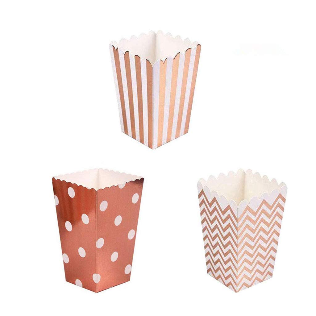 PALMFOX 36 Pcs Popcorn Boxes Cardboard Popcorn Paper Bags Small Snack Candy Containers for Kid Wedding Birthday Party Decoration(Rose Gold)