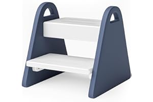 JPMKPD Toddler Step Stool, Wooden Step Stools for Kids, Kids Potty Training Stool with Handles, Rounded Corners Child Stepping Stool for Bathroom Sink, Kitchen, Bedroom(Fresh-Blue)