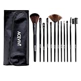 ACEVIVI 12 pcs Pure Synthetic Travel Black Makeup Brush Set with Black Portable Pouch