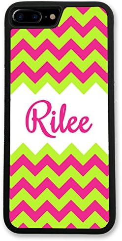 iPhone 7 PLUS Case Hot Pink Lime Green Chevrons Monogram, Monogrammed Personalized, Hard Rubber iPhone 7 PLUS Case (5.5 inch) by Simply Customized