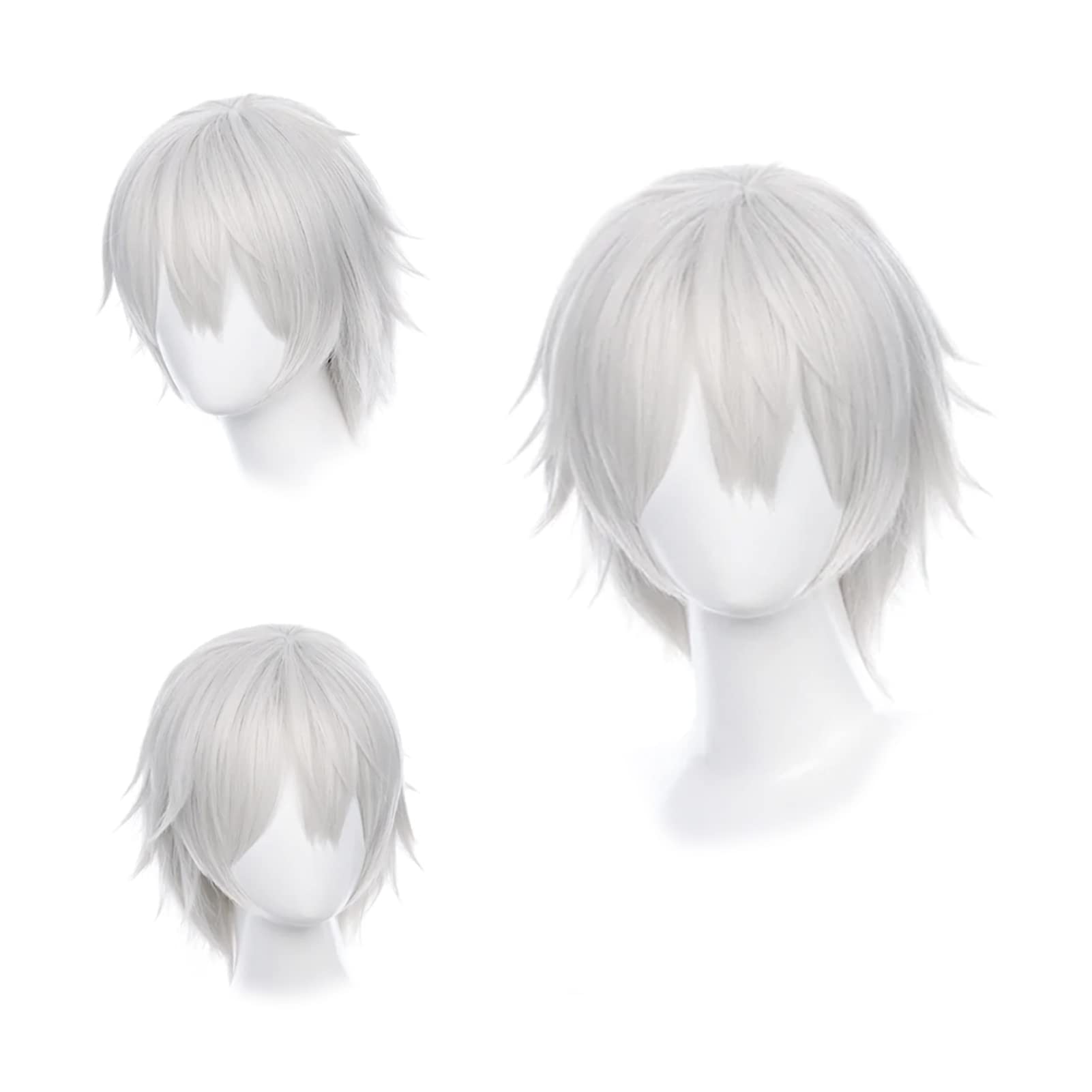 Gairyan Grey wig Short Straight Grey Unisex Anime Cosplay for Women/Men Curly Fluffy Fancy Dress Halloween Costume with Free Cap