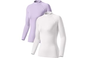 TSLA Women's Thermal Long Sleeve Tops, Mock Turtle & Crew Neck Shirts, Fleece Lined Compression Base Layer