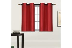 FANCY LINEN LLC Fancy Linen 2 Panel Faux Silk Blackout Curtain Set Solid Red with Grommet Top Room Darkening Short Tier Drapes for Kitchen, Bathroom or Any Small Window New