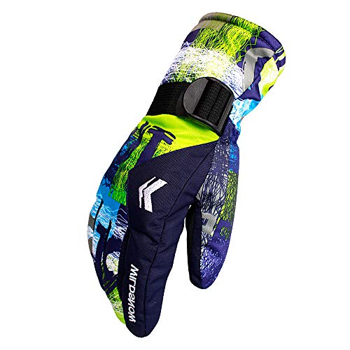 Aisprts Ski Gloves Men and Women Winter Touch Screen Gloves Windproof Waterproof Outdoor Snow Snowboard Warm Gloves (Blue Green, L(Fit kids 11-15 years old and women))