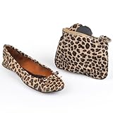 Sidekicks Womens Leopard Print Foldable Ballet Flats with Carrying Case, Medium