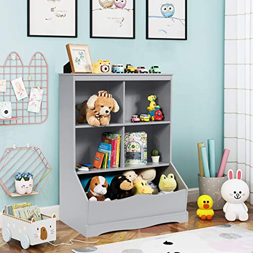 Giantex Cubby Toy Organizer, Wood Storage 3 Shelf 4 Cube Units