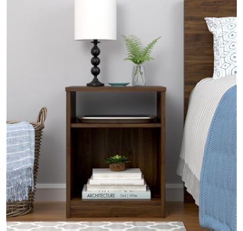 Amazon Com Mainstays Nightstand Features Open Top Shelf And Bottom Cubby Canyon Walnut Kitchen Dining