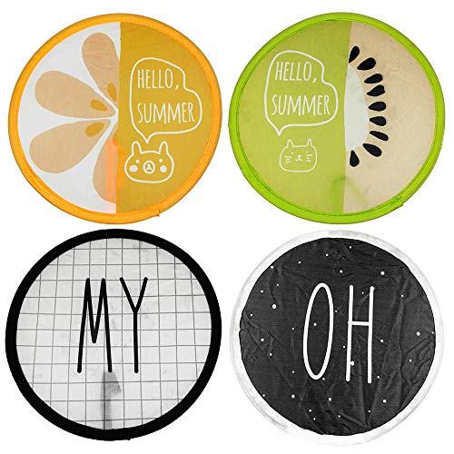 ZXSWEET 4 PCS Foldable Round Beautiful Pattern Handheld Folding Fans Cooling Pocket Great Wedding Decoration, Birthdays, Home Gifts, Alphabet and Fruit Series - Thumbnail 4