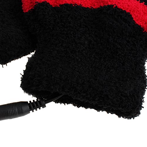 UZZO™Great Xmas Gift Soft Woolen Fingerless Gloves USB 2.0 Heated Warmer Gloves USB Fingerless Heated Gloves Mittens Computer Gloves Electric Heat Gloves +1*PCS Free Key Ring (Black)