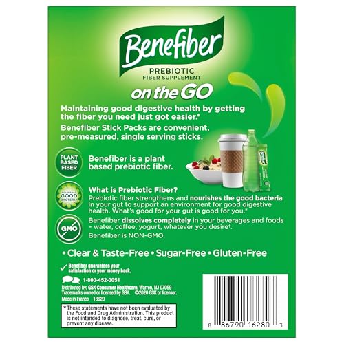 Benefiber Daily Prebiotic Dietary Fiber Supplement Powder Stick Packs for Digestive Health, 100% Natural, On The Go, Clear and Taste-Free, 28 sticks, 3.92 ounces each