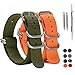 SIMCOLOR Zulu Replacement Watch Bands,2 Pack Nylon Strap with Heavy Duty Brushed Buckle 18mm 20mm 22mm or 24mm(22mm,Orange/Army Green)