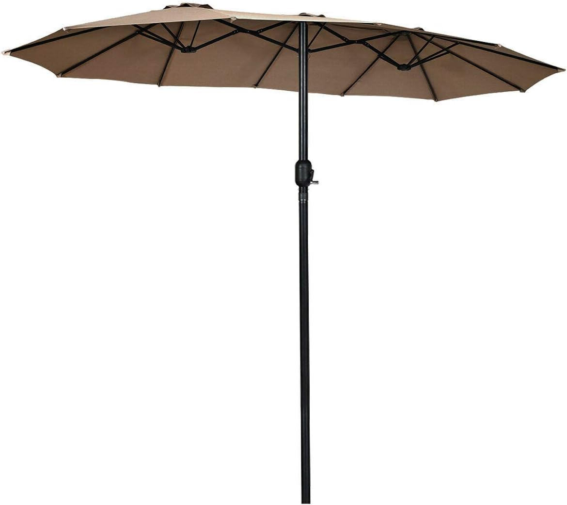 Tangkula 15 Ft Patio Umbrella Double Sided Steel Outdoor Beach Market Table Umbrella With Crank Coffee Amazon Ca Patio Lawn Garden