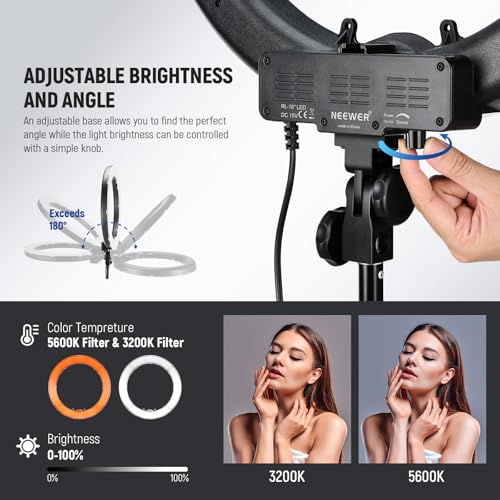 NEEWER LED Ring Light 48 cm Outdoor 55W 5600K Dimmable with Light Stand, Bluetooth Receiver for Smartphone, Youtube, TikTok, Self-Portrait