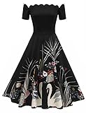 ACEVOG Women's Wave Point 1950s Style Vintage Swing Party Off Shoulder Dress