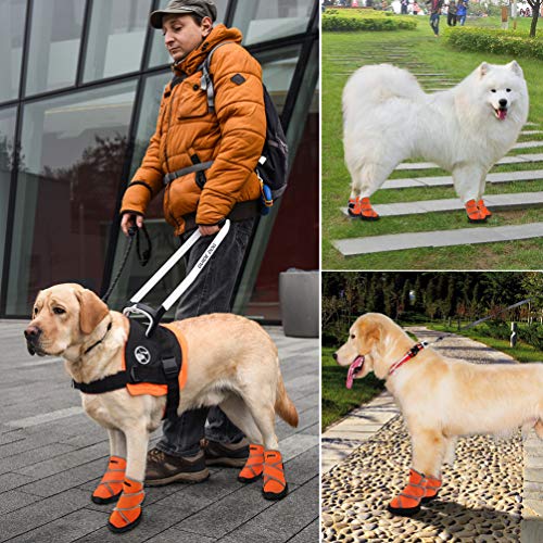 petacc Dog Boots Waterproof Dog Shoes for Large Dogs Pet Boots Outdoor Shoes with Adjustable Reflective Velcro Rugged Anti-Slip Sole, 4Pcs, Orange, (L, Orange)