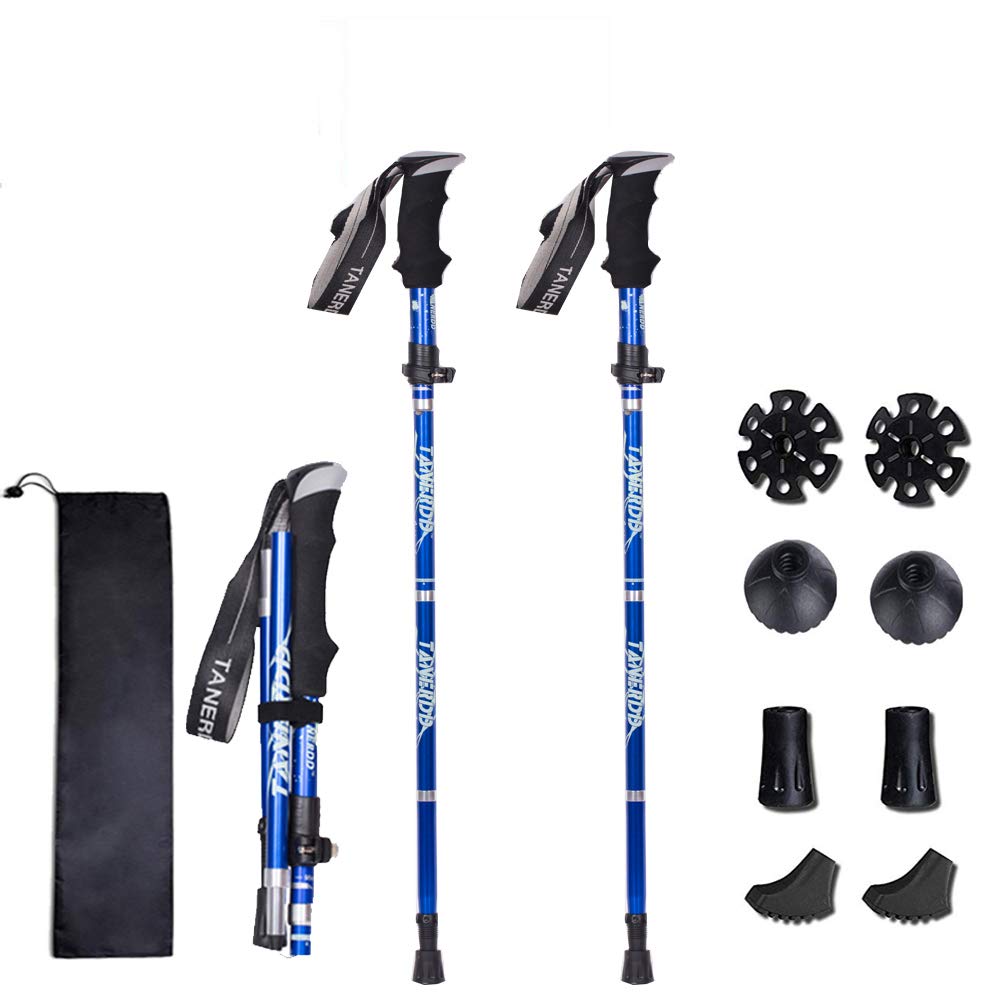 XDSP Trekking Poles, Ultralight Hiking/Walking/Trekking, Antishock and Quick Lock System, Adjustable Wrist Straps, Ergonomic Grip for Hiking/Walking/Traveling/Backpacking (Navy blue*2) 2PCS