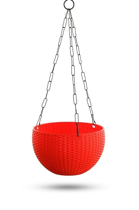 GARDENS NEED 100% Virgin Plastic Euro Plastic Basket | Set of 4 Hanging Planter, (22cm x 22cm x 24cm, Red)