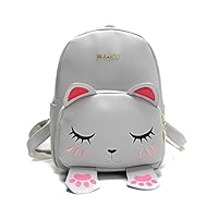 Mini Backpack for Girls Cute Cat Design Fashion Leather Bag Women Casual Fashion(Grey)