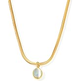 Unurgoonit Gold Stainless Steel Snake Chain Necklace with Aquamarine Pendant, Adjustable Jewelry for Women