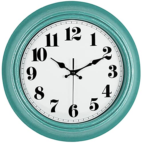 JENLYSTIME 14 Inch Retro Wall Clock,Silent Non-Ticking Round Classic Quartz Battery Operated Easy to Read Wall Clocks Decorative for Home Living Room Bedroom Kitchen Office Hotel(Green)
