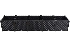 BAOYOUNI Rectangular Raised Garden Bed Kit Plastic Planter Growing Box for Vegetables, Herbs, Flowers & Succulents in Balcony, Patio or Yard, Enjoy Your Farming Life, Black