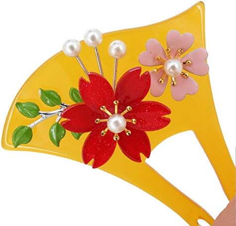 FINGER LOVE Acrylic 2-Prong Geisha Hair Stick Fork with 3D Flowers and Leaves (Yellow)