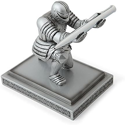 Lorsoul Resin Knight-Kneeling Pen Holder Desktop School Office Student Gift Pencil Stand and Metal Pen