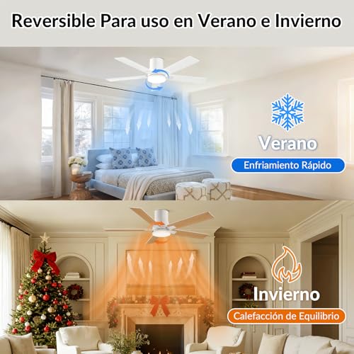 Newday 122 cm White Ceiling Fan with Light and Control, Ceiling Fan Lamp with 5 2 Colour Blades, Reversible DC Motor Quiet, Memory Function, Dimmable LED for Bedroom Office