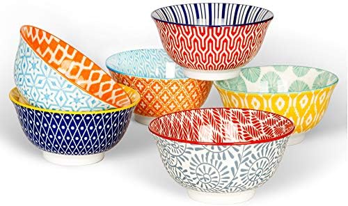 Amazon Com Kitchentour Porcelain Bowls Set 20 Oz Cereal Soup Salad Pasta Rice Dessert Ceramic Bowls Assorted Colorful Design Set Of 6 Microwave Dishwasher Safe Kitchen Dining